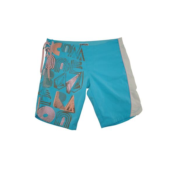 Volcom Miss Modulator Women’s Boardshorts Sz 9 Turquoise Pink Abstract Surf Swim - Picture 1 of 5